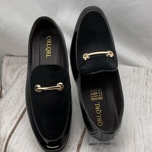 Black Loafers with Gold Detail